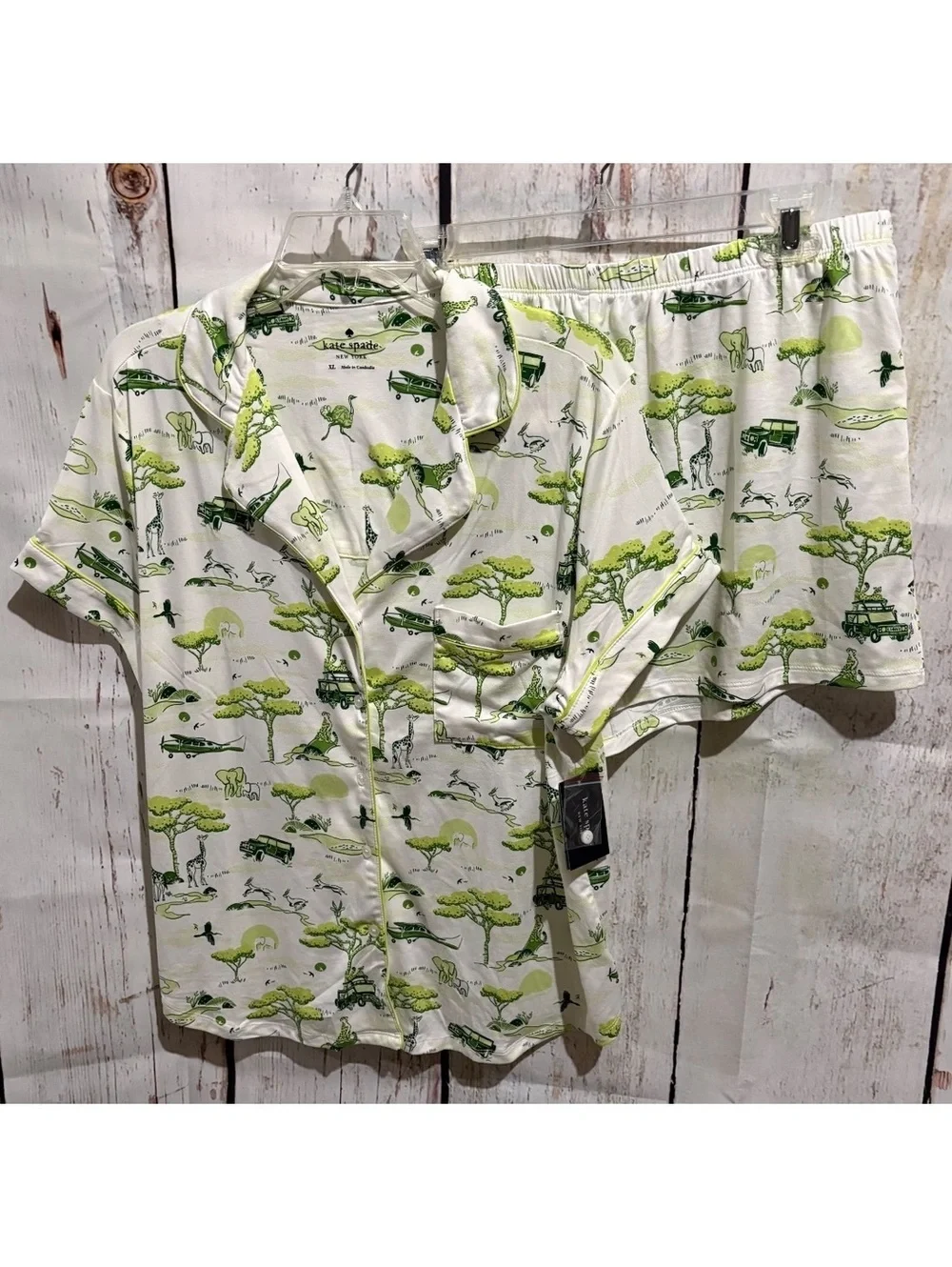Kate Spade New York Green and White Safari Print 2-Piece Pajama Set Size XL